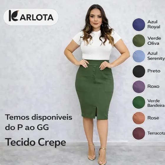 Saia Feminina Com Fenda Bolso Com Botão Fake Saia Social Midi Feminina Patê Falso Moda Feminina