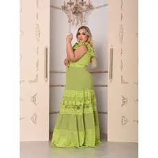 Vestido Feminino Canção de Amor Renda Richilieu Vestido Longo Feminino Moda evangélica Elegante