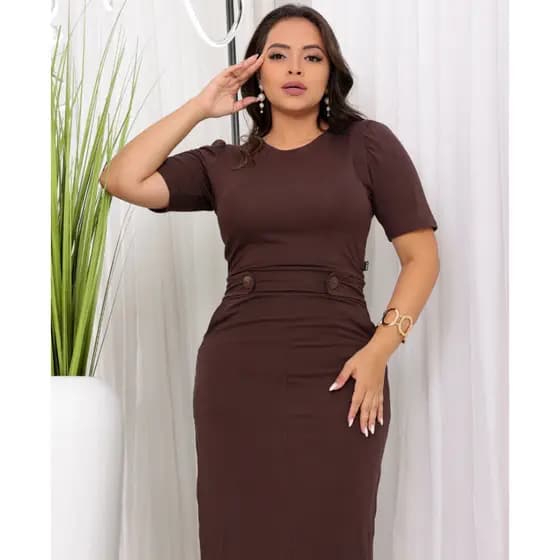 Vestido Feminino Orquídea Forrado Com Bolso Meia Manga e Fenda Tecido Em Viscolycra Premium