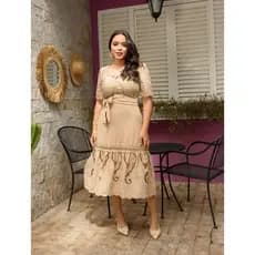 Vestido Feminino Godê Momento Grandioso Crepe Dunas Renda Casual Moda Evangélica