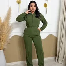 Conjunto Feminino Inverno Crepe Malha Blusa De Frio Com Ziper Manga Longa e Calca Reta Dia a Dia
