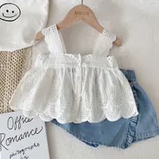 Conjuntos de Roupas Meninas Lace Sling Tops Denim Shorts Bebê Menina Roupas infantis roupas