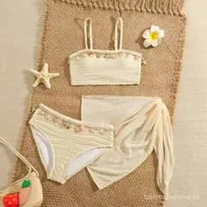 Biquíni Infantil para Meninas, Conjunto de 3 Peças, Roupa de Banho de Praia com Saia, para 8 a 12 Anos
