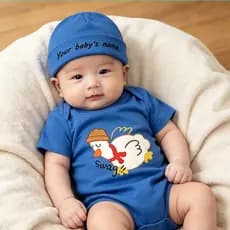 Conjunto de Roupas para Recém-Nascido 2 Peças Pato Azul "Swag!!" Body de manga curta estampado com nome personalizado, c