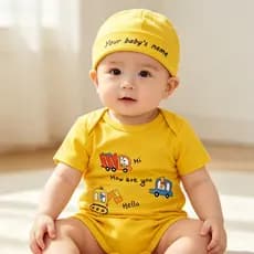 Conjunto de Macacão e Boné para Bebê com Estampa de Escavadora e Caminhão Basculante, Confortável e Macio em Algodão, Ro
