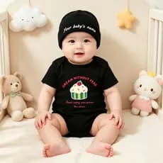 Conjunto de Macacão de Bebê com Estampa de Cupcake e Desenho Animado "Sonho Sem Medo", Chapéu Combinando, Nome Personali