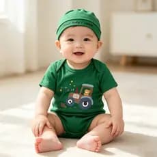 Conjunto de Macacão para Bebê Personalizado com o Nome do Seu Bebê, Estampa de Urso e Trator, Macacão e Chapéu de Algodã