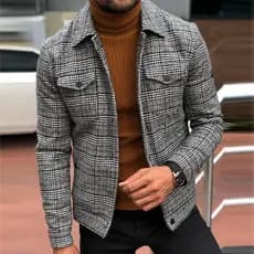 Jaqueta de moda masculina, casaco fino xadrez fino para primavera outono, roupas masculinas, gola única, casaco casual