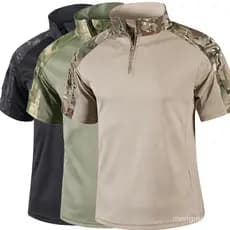 Camisa Tática Camuflada de Manga Curta, Camiseta de Combate de Secagem Rápida, Camiseta Militar de Camuflagem para Homen