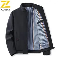 Jaqueta masculina de marca, primavera e outono 2025, estilo casual e versátil, com gola de cor sólida, à prova de vento,