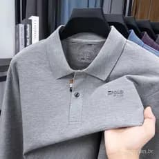 Camisa Polo Masculina de Luxo 100% Algodão, Manga Longa, Gola com Bordado de Letras, Estilo Casual de Outono, Roupa Masc