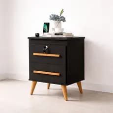 Mesa De Cabeceira Com Chave 70 Cm De Altura 2 Gavetas Preto Clique Moveis G2 Criado Mudo