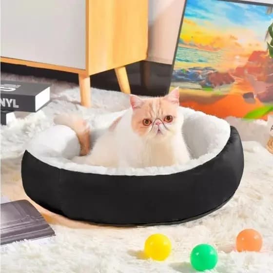Cama Pet Redonda SHERPA Confortável de Pelúcia perfeita para seu Pet no Inverno do