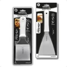 Kit 2 Espátulas Inox Reta E Curva Profissional Chapa Lanche Cozinha Chapeiro Lanchonete Durável