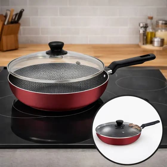 Frigideira Funda Tramontina 28cm com Tampa de Vidro Antiaderente Starflon Grande Vermelha Cozinha