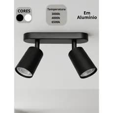 Spot Duplo Sobrepor Alumínio Direcionável MR16 Com 2 Lâmpadas GU10 Preto ou Branco