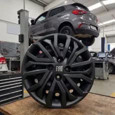 Jogo 4 Calotas Aro 15 Fiat Argo Cronos Mobi Palio + Emblema Carlota Esportiva Prata Preto Fosco Black Piano Grafite