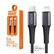 Cabo Kaidi KD-19CL Tipo-C para Lightning Turbo PD 30W Cabo de Dados e Carregamento Rápido 1M