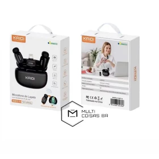Microfone de Lapela Sem Fio Kaidi KMF3-A USB Tipo-C para Celular | Áudio Profissional com Redução de Ruído