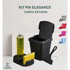 Kit Pia Multiuso Elegance Porta Detergente Rodinho de Pia Lixeira 4,8 Litros Cozinha, Copa Organizada