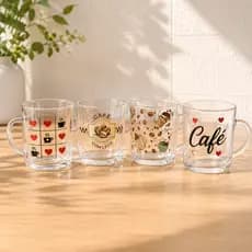 Xícara Caneca de Vidro Café 230ml Estampada com Alça para Café Chá 4 Modelos
