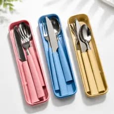 Jogo Talher 3pc Inox Portátil Com Estojo Compacto Faca Garfo Colher Marmita Viagem