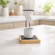 MINI SUPORTE PARA COADOR DE CAFE COM XICARA BRANCA E REFIL