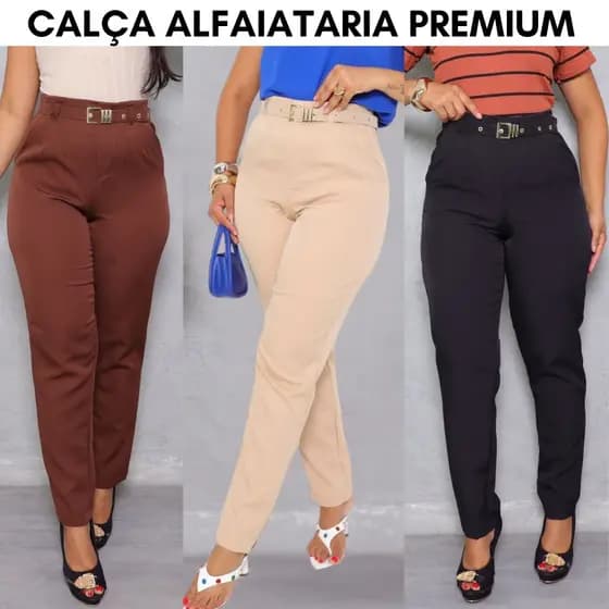 Calça Social Alfaiataria premium Confortável Feminina Cintura Alta ziper lateral e bolso Com cinto