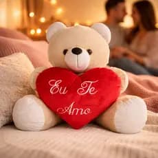 Urso De Pelúcia Grande 45cm Com Coração Eu Te Amo Presente Dia Dos Namorados