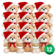 Kit Ursinho De Pelúcia Papai Noel Natalino Decoração Enfeite Árvore De Natal