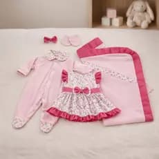 Kit Saida de Maternidade Menina Completo 5 Peças Bebe Rn Algodão Premium Presente