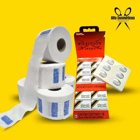 Gola higiênica | Pacotes C/ 5 Rolos | 500 Unidades + 1 Cartela de Lâmina Wilkson com 30 Lâminas