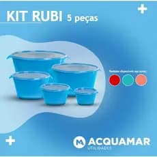 Conjunto 5 Bowls Plásticos Tampa Transparente Multiuso Organização Alimentos Geladeira Cozinha