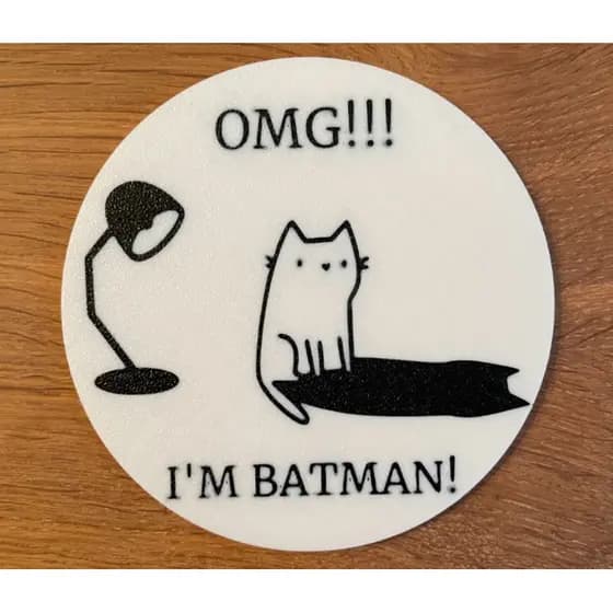 🐱🦇 Kit 4un Porta Copos Divertido – Gato Engraçado “I’m Batman” 🐱 Bolacha / Descanso Copo