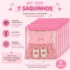 Kit 7 Saquinhos Maternidade Organizador Mala Bebê  Mala/Viagem/Roupa Molhada e Seca