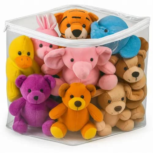 Armazenamento à prova de poeira Bolsa Armazenamento de brinquedos de pelúcia Boneca com zíper transparente