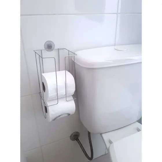 Suporte de Papel Higiênico Banheiro Com Ventosa Sem furos 3 Rolos em Aço Reforçado, Cromado, Preto e Branco