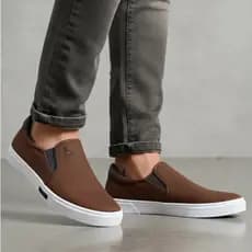 Tenis Masculino Sapatenis Polo Joy Slip On Iate Calce Fácil Elástico Marrom Café