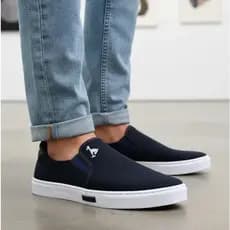 Tenis Masculino Sapatenis Polo Joy Slip On Iate Calce Fácil Elástico Preto/Branco