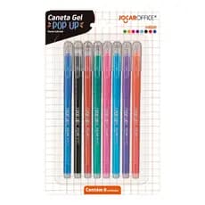 Caneta Gel Pop-Up 0.55mm Colorida Jocar Office - Kit com 08 Cores
