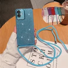 Para Motorola Moto G54 5G G34 G24 G14 G04 E14 G04s G85 G60 G32 Glitter Crossbody Cordão Silicone Caso G 54 60 Capa