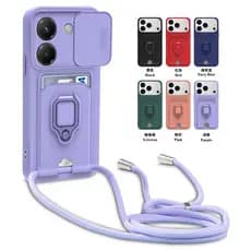 Para Xiaomi POCO M7 Pro 5G Carteira Slot Cartão Titular Capa De Silicone Mi F7Pro Crossbody Colar Cordão Caso Proteção