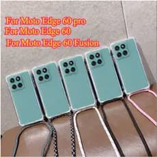 Para Moto Edge 60 Pro Crossbody Colar Cordão Capa Transparente Motorola Fusion 60S 50 Ultra 50pro 40 De Silicone Macio À