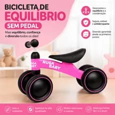 Bicicleta de Equilíbrio Infantil Sem Pedal Azul e Rosa Nuga Baby 4 Rodas Estável e Segura para Coordenação Motora