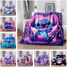 Stitch Disney Cobertor De Decoração De Quarto Infantil Bonito Sala De Estar Sofá Portátil De Exterior Flanela Macia E Quente Personalizável-3