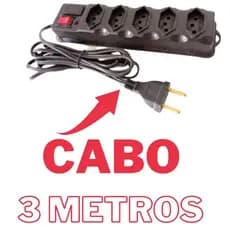 Filtro de Linha Régua Elétrica 5 Tomadas Cabo 3 Metros 5 Metros 10A