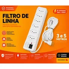Filtro de Linha Branco 3, 4, 5 e 6 Tomadas Régua Elétrica 3 e 5 METROS 10A