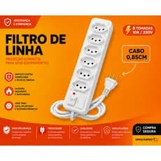 Filtro de Linha Branco 3, 4, 5 e 6 Tomadas Extensão Elétrica Régua Elétrica 10A