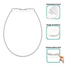 Assento Sanitário Tampa Vaso Oval Universal Soft Close 6lpf Branco | Deca | Celite | Incepa | Icasa | Roca | Lorenzetti
