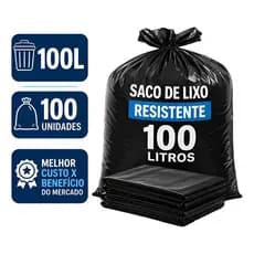 Saco De Lixo 100lts Grande Resistente P5 Econômico 100 Unidades